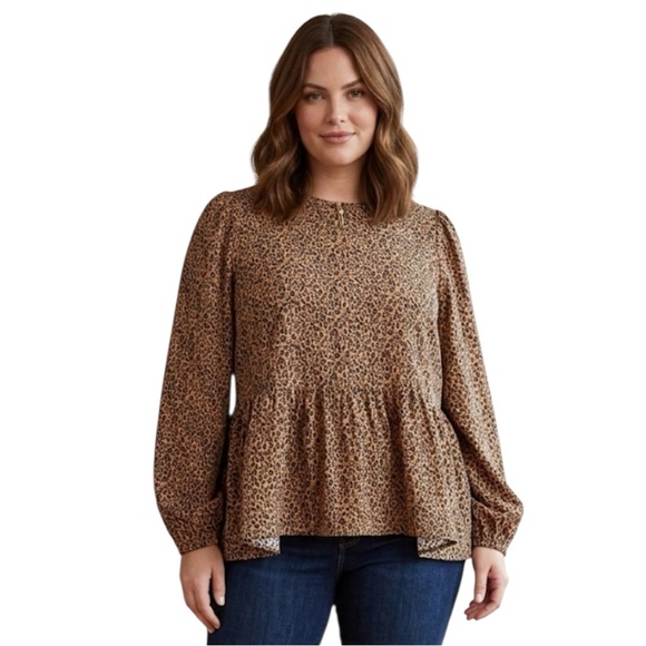 Tuckernuck Tops - Tuckernuck Pomander Place Carlota Peplum Top Leopard Animal Print XXL
X